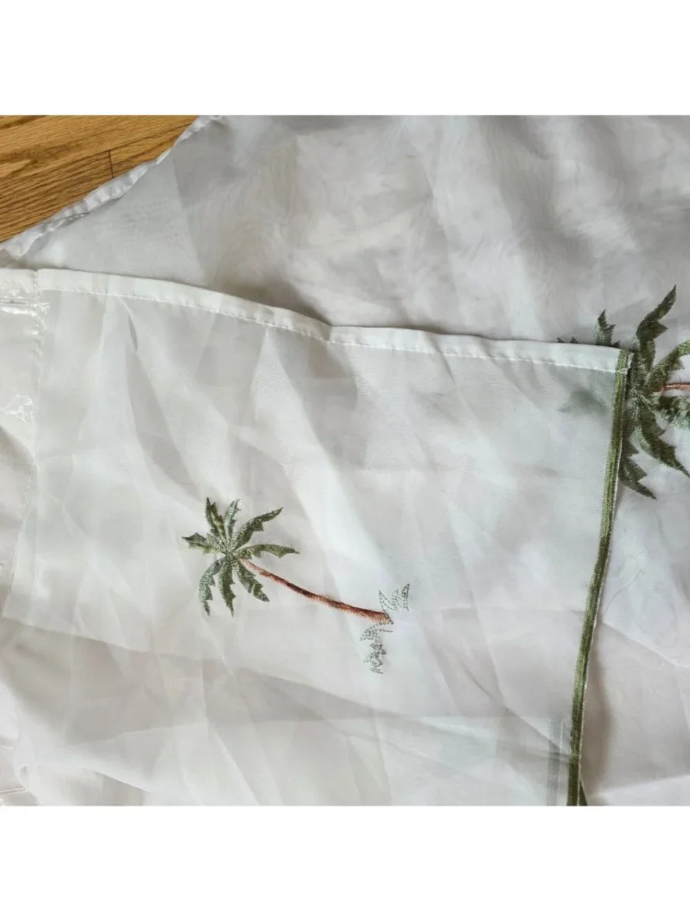 Palm Tree Embroidered Sheer Curtain Panel By Springs White Tropical Decor